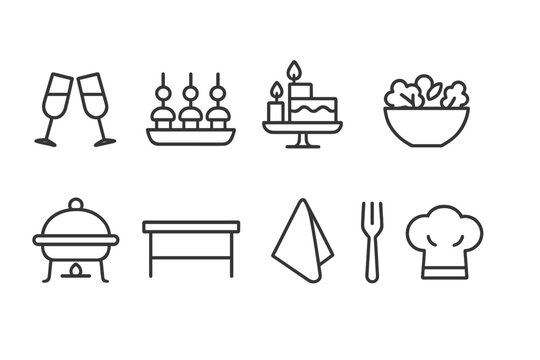 Catering and restaurant line icon set for events and food services
