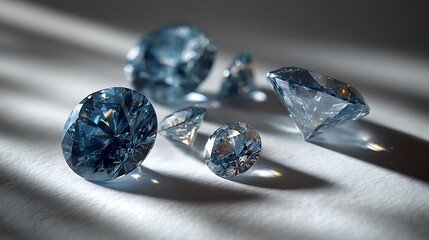 Stunning blue diamonds on white fabric with sunlight