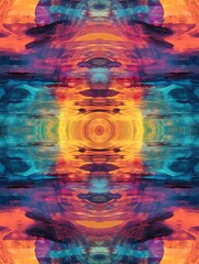Mesmerizing Abstract Symmetry: A Vibrant Digital Art Piece with Hypnotic Liquid Flows, Exploding in Iridescent Oranges, Deep Blues, and Fiery Purples, a Psychedelic Dreamscape.