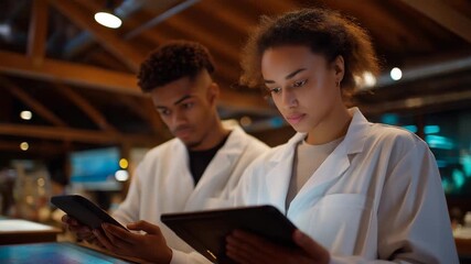 A behind-the-scenes laboratory environment with scientists calibrating equipment, reviewing data on tablets, and preparing samples for analysis — scientific research process, innovation pipeline, - Powered by Adobe