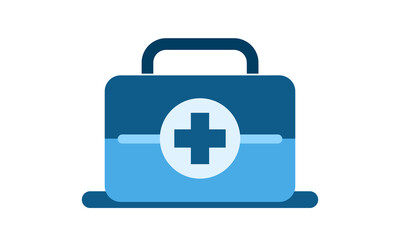 Obraz premium Medical First Aid Kit Vector Icon in Blue Flat Design for Emergency Healthcare