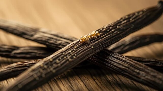 Preparing vanilla flavoring sticks in a warm kitchen scene