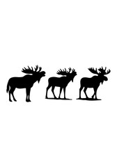 Moose black silhouette, animal in forest vector art, vector of wild animal collection isolated on white background