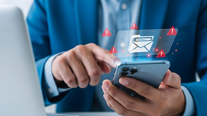 Navigating digital email security threats on a mobile device, a conceptual representation of data protection and cyber awareness in a professional setting