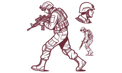 Combat Soldier Character with Military Badges Collection