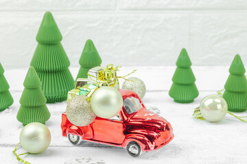 Creative Christmas composition. Traditional New Year decor, holiday symbols