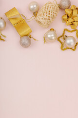 Creative Christmas composition. Traditional New Year decor, holiday symbols