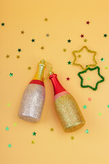 Creative Christmas composition. Traditional New Year decor, holiday symbols