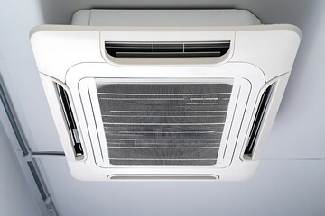 Close-up of sleek white ceiling air conditioner unit