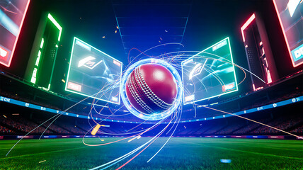 CricketBallInActionOnStadiumField