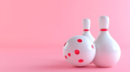 Fun bowling pins and ball on pink background for party