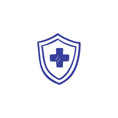 A shield icon with a cross inside, in dark blue, on a white background