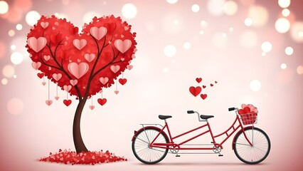Romantic bicycle and heart tree valentine s day illustration