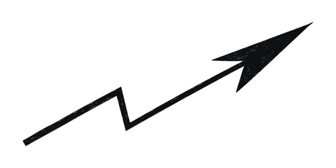 Hand drawn crayon movement black arrow. Grunge squiggly arrow. Pencil chalk lines sketch. Color brush scribble element. Doodle vector illustration.