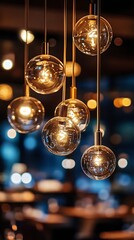 Elegant pendant lights hanging in modern restaurant interior