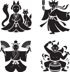 a minimalist vector art Shinto (Japan) Kami collection