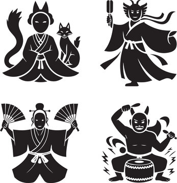 a minimalist vector art Shinto (Japan) Kami collection