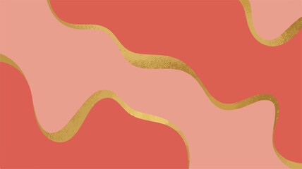 Luxury abstract pattern with coral pink and gold elements in a modern design viewed from directly above.