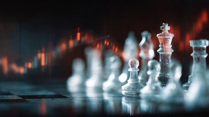 Chess pieces and stock market graph abstract