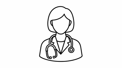 Professional female doctor wearing a stethoscope, depicted as a line art avatar on an isolated white background, symbolizing medical expertise and care.