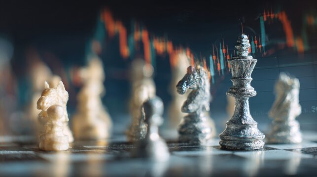 Chess pieces and financial stock market graph - Powered by Adobe
