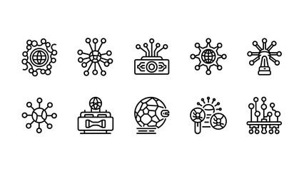 Abstract network and connection icons depicting global systems technology circuits and interconnected nodes for innovation