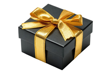 Obraz premium Luxury Black Gift Box With Golden Ribbon Bow On Transparent Background