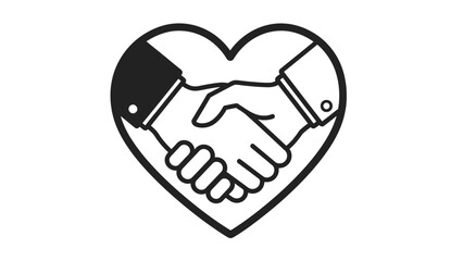 Two Hands Shaking Inside a Heart Shape Outline Icon, Partnership and Unity Concept on Isolated White Background.