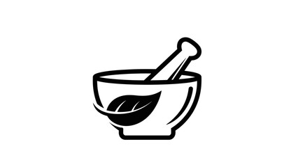 Healing with Nature's touch: A timeless symbol of herbalism, a mortar and pestle accompanied by a delicate leaf, evokes the essence of natural medicine and the art of traditional remedies. 