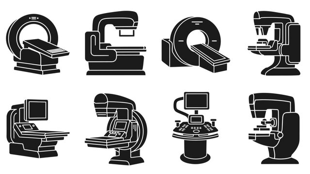 Medical Imaging Equipment: A selection of monochrome images featuring advanced medical imaging equipment, showcasing the cutting-edge technology utilized in modern healthcare.