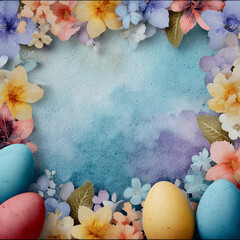 Easter eggs with flowers on watercolor background