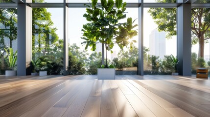 Diverse team strategizes in a glass office with natural light and sleek wooden conference table