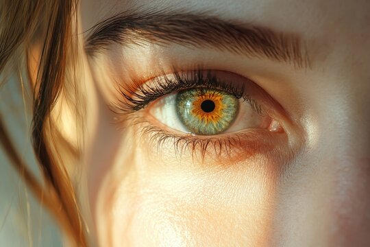 Bright and detailed close-up of a woman's eye showcasing the results of laser vision correction with vibrant colors and clear vision