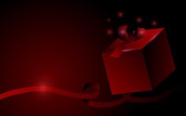 Single Red 3D Gift Box with Ribbon and Glow on Dark Background