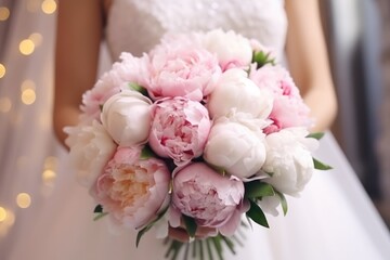 Wedding bouquet of pink peonies