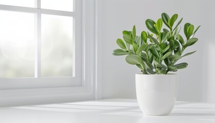 Stylish indoor greenery  close up of a modern green plant in a chic ceramic pot for home decor