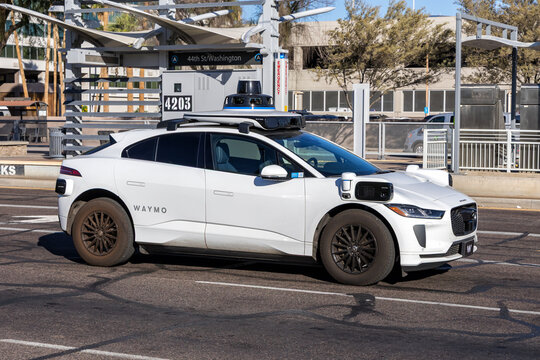 Waymo self-driving car autonomous driving by Google and Jaguar robotaxi in Phoenix, United States
