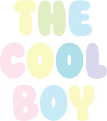 The cool boy for kids t-shirt design featuring vector illustration of alphabet fridge magnets and toys in pink, blue, and yellow to create a playful educational theme for children