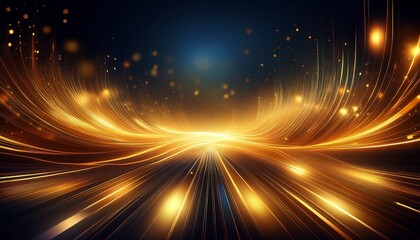 abstract futuristic background with glowing gold lines and bokeh effect creating energy flow
