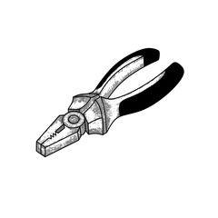 hand drawn pliers hand tool line art vector illustration