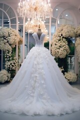 Wedding dress on a maniken in a bridal salon