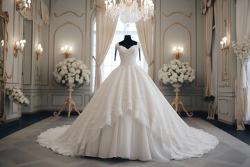 Wedding dress on a maniken in a bridal salon