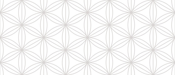 Classic oriental geometric seamless pattern with floral grid, thin lines, hexagons, triangles, flowers, lattice. Abstract minimal texture. Subtle linear grey and white background. Repeated geo design