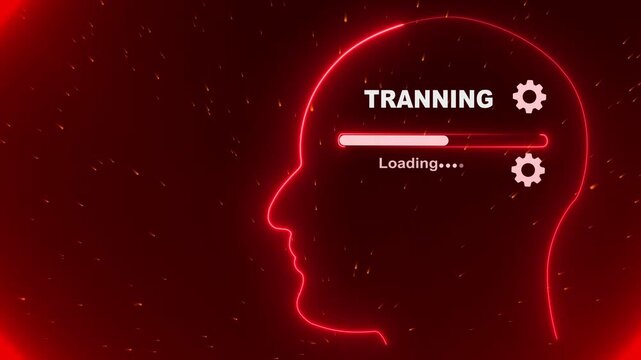 Human Head Profile With training loading in Mind. Business creativity and Innovation concept. 4k video Abstract Illustration for creative thinking, strategic planning technology, and Futuristic vision