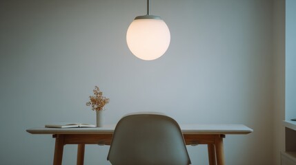 Light hangs over empty desk space