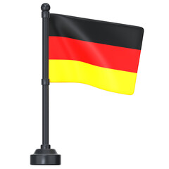 The German flag on a black steel pole 3D Icon Illustration. Low Poly Style
