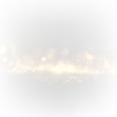 Golden bokeh sparkle dust light explosion overlay. PNG