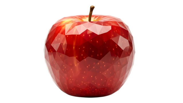 Red Apple Made of Facets isolated on a transparent background faceted geometric polygonal - Powered by Adobe