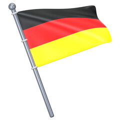 The German flag fly on a simple gray pole 3D Icon Illustration. Low Poly Style
