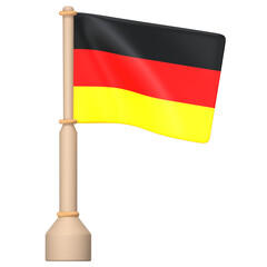 The German flag on a wooden pole with a rope 3D Icon Illustration. Low Poly Style